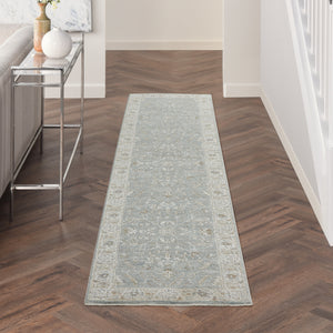 Homeroots 10' Runner Ivory And Blue Floral Power Loom Runner Rug  Polypropylene,Polyester 551146