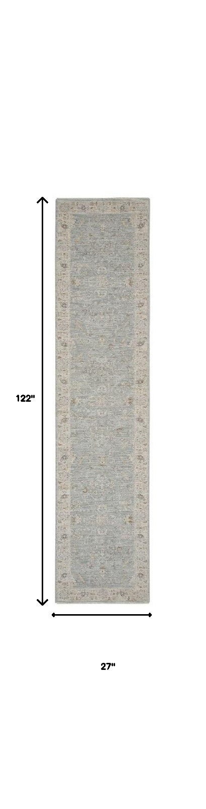 Homeroots 10' Runner Ivory And Blue Floral Power Loom Runner Rug  Polypropylene,Polyester 551146
