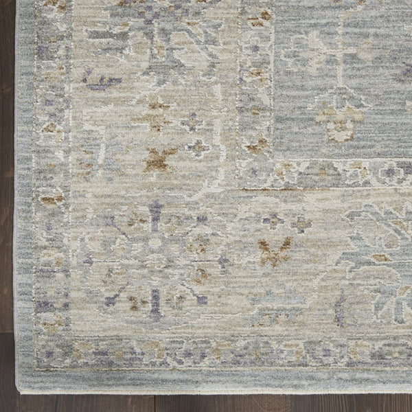 Homeroots 10' Runner Ivory And Blue Floral Power Loom Runner Rug  Polypropylene,Polyester 551146