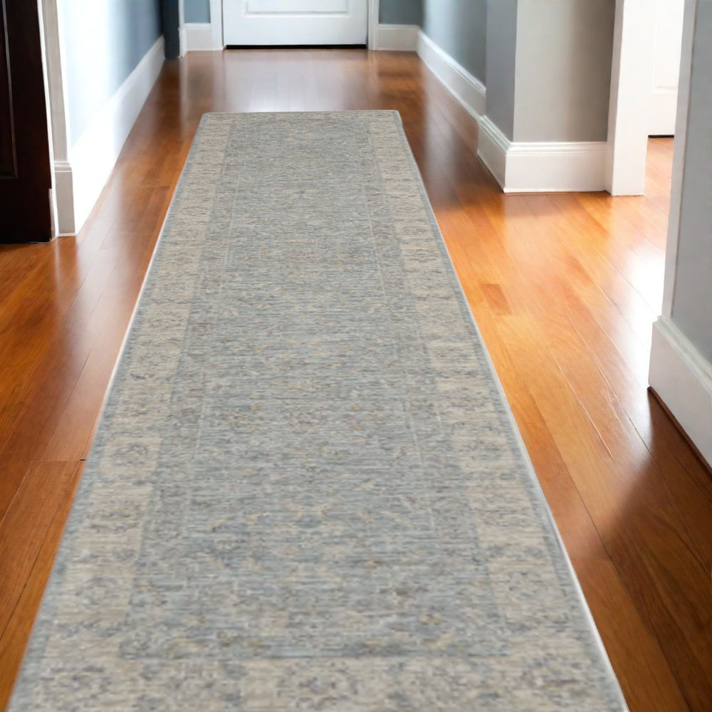 Homeroots 10' Runner Blue Floral Power Loom Runner Rug  Polypropylene,Polyester 551147