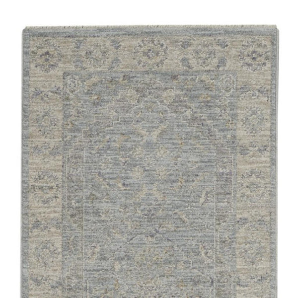 HomeRoots 10' Blue Floral Runner Rug - Timeless, Durable Design for Hallways, Easy Care, Elegant Style & Protection 551147