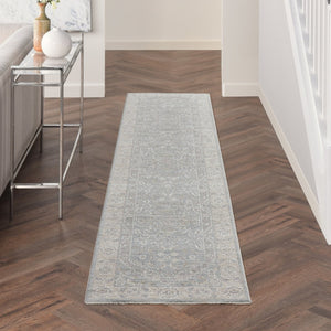 HomeRoots 10' Blue Floral Runner Rug - Timeless, Durable Design for Hallways, Easy Care, Elegant Style & Protection 551147