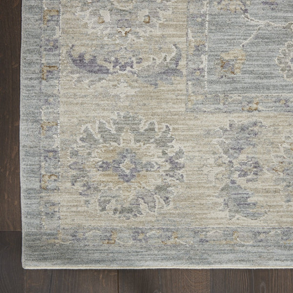 HomeRoots 10' Blue Floral Runner Rug - Timeless, Durable Design for Hallways, Easy Care, Elegant Style & Protection 551147