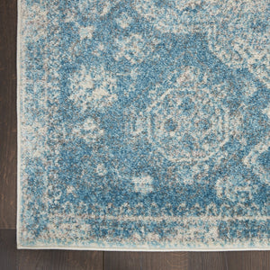 Homeroots 5' Ivory And Light Blue Medallion Distressed Area Rug - Durable, Stain Resistant, Stylish Design 8' X 10' Polypropylene 551148