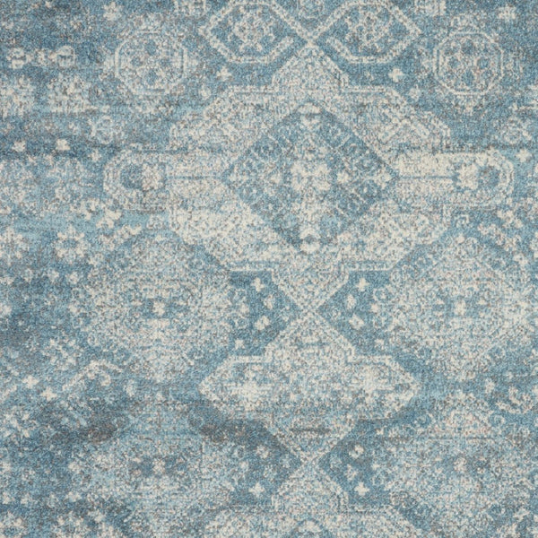 Homeroots 5' Ivory And Light Blue Medallion Distressed Area Rug - Durable, Stain Resistant, Stylish Design 8' X 10' Polypropylene 551148