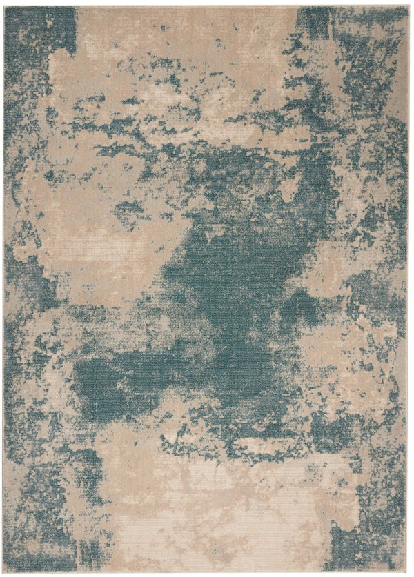 HomeRoots 5' Teal and Ivory Abstract Area Rug - Stylish, Durable, Non-Skid Design for Modern Homes & Spaces 8' X 11' 551149