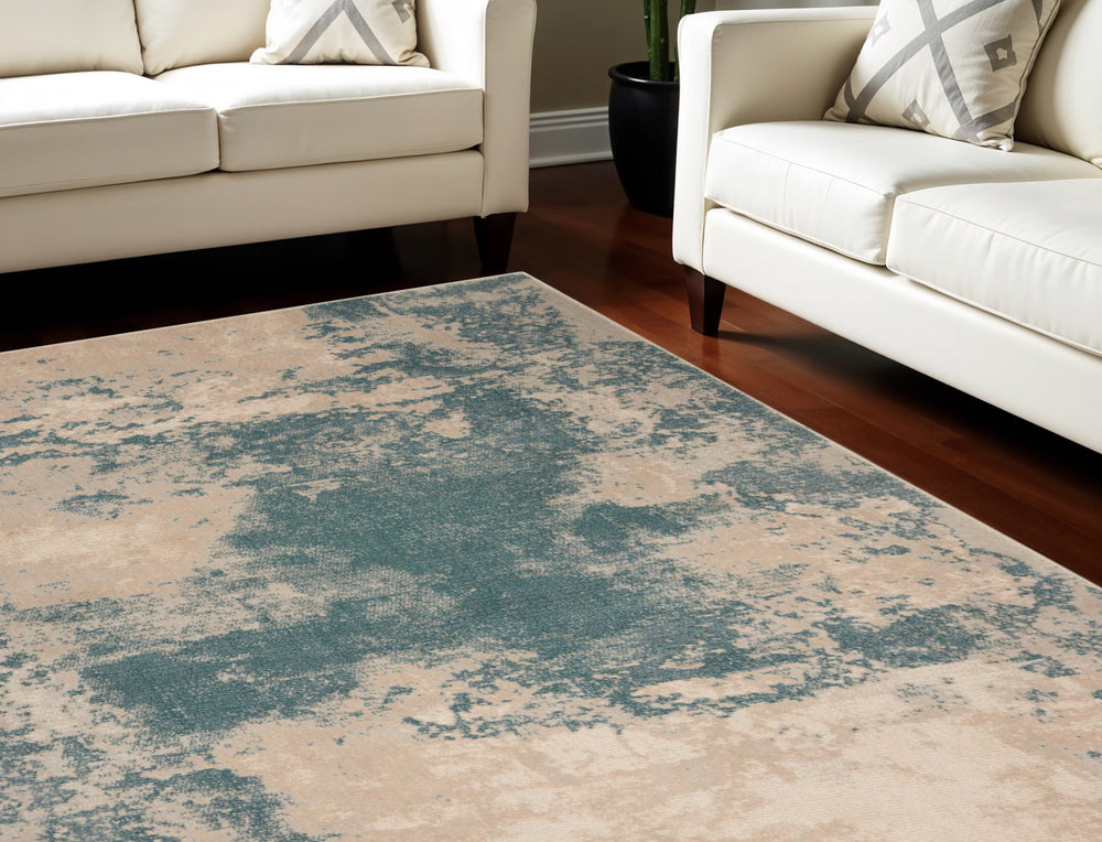 Homeroots 8' X 11' Teal And Ivory Abstract Non Skid Area Rug  Polyester 551149