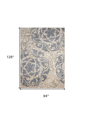 Homeroots 8' X 11' Ivory Blue And Slate Gray Floral Distressed Non Skid Area Rug  Polyester 551150