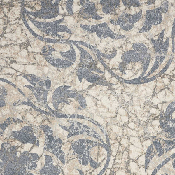 Homeroots 8' X 11' Ivory Blue And Slate Gray Floral Distressed Non Skid Area Rug  Polyester 551150