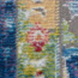 Homeroots 5' X 8' Ivory Blue And Green Floral Medallion Distressed Non Skid Area Rug  Polypropylene,Polyester 551151