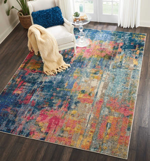 HomeRoots 8' Blue and Yellow Abstract Power Loom Area Rug – Modern Design, Durable, Easy-Care Statement Piece 551154