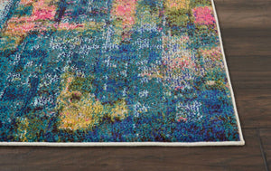 HomeRoots 8' Blue and Yellow Abstract Power Loom Area Rug – Modern Design, Durable, Easy-Care Statement Piece 551154