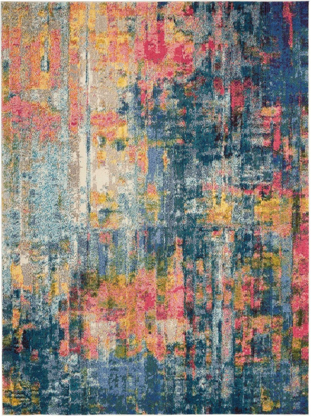 HomeRoots 8' Blue and Yellow Abstract Power Loom Area Rug – Modern Design, Durable, Easy-Care Statement Piece 551154