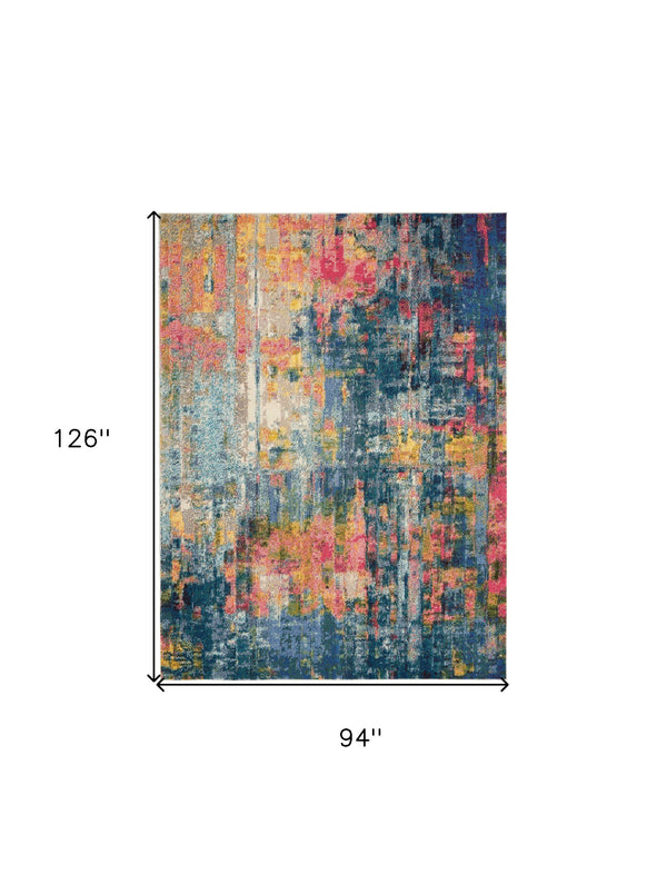 Homeroots 8' X 11' Blue And Yellow Abstract Power Loom Area Rug  Polypropylene 551154