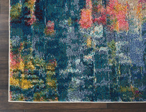 HomeRoots 8' Blue and Yellow Abstract Power Loom Area Rug – Modern Design, Durable, Easy-Care Statement Piece 551154