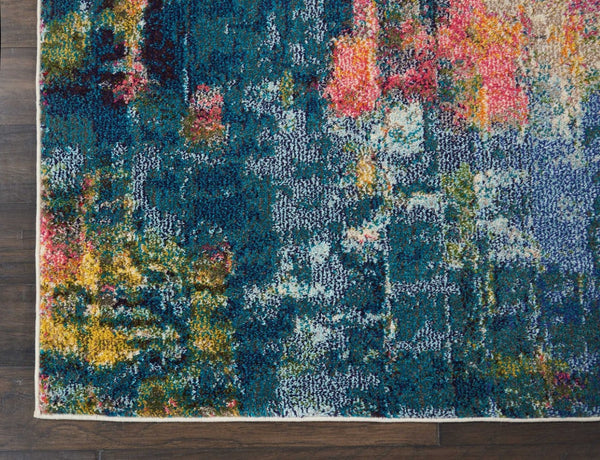 HomeRoots 8' Blue and Yellow Abstract Power Loom Area Rug – Modern Design, Durable, Easy-Care Statement Piece 551154