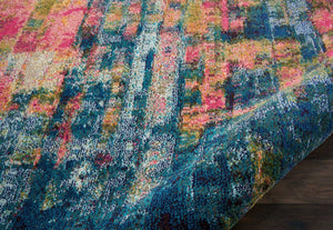 HomeRoots 8' Blue and Yellow Abstract Power Loom Area Rug – Modern Design, Durable, Easy-Care Statement Piece 551154