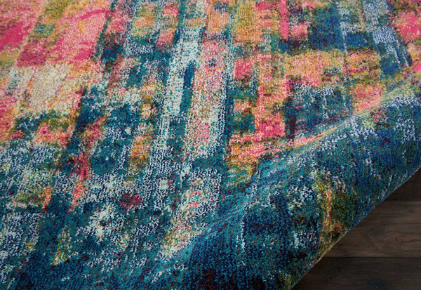 HomeRoots 8' Blue and Yellow Abstract Power Loom Area Rug – Modern Design, Durable, Easy-Care Statement Piece 551154
