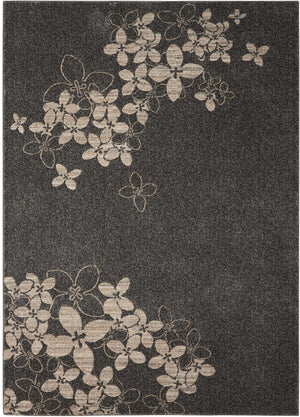 Homeroots 8' X 11' Beige And Charcoal Floral Non Skid Area Rug  Polyester 551155