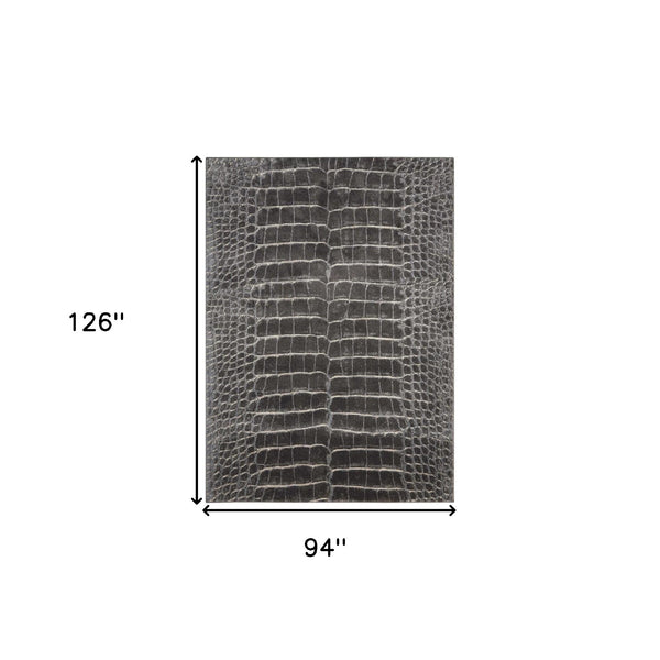 Homeroots 8' X 11' Beige Charcoal And Cream Animal Print Distressed Non Skid Area Rug  Polyester 551159