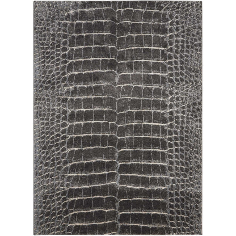 Homeroots 8' X 11' Beige Charcoal And Cream Animal Print Distressed Non Skid Area Rug  Polyester 551159