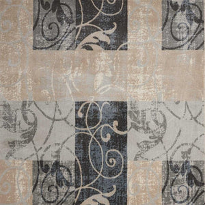 HomeRoots 5' Elegant Tan, Black, and Ivory Floral Vines Non-Skid Area Rug for Stylish Home Décor and Comfort 8' X 11' 551160