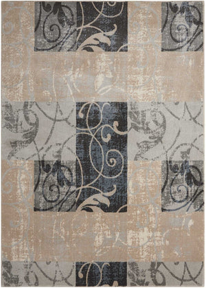 HomeRoots 5' Elegant Tan, Black, and Ivory Floral Vines Non-Skid Area Rug for Stylish Home Décor and Comfort 8' X 11' 551160