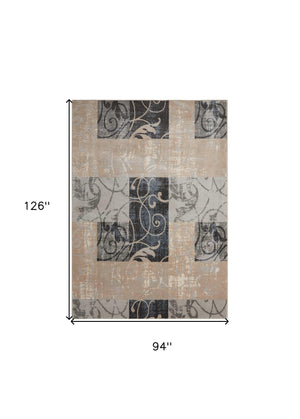 Homeroots 8' X 11' Tan Black And Ivory Floral Vines Non Skid Area Rug  Polyester 551160