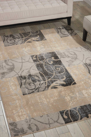HomeRoots 5' Elegant Tan, Black, and Ivory Floral Vines Non-Skid Area Rug for Stylish Home Décor and Comfort 8' X 11' 551160