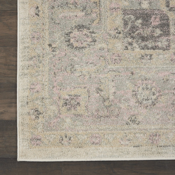 Homeroots 8' X 10' Floral Medallion Distressed Area Rug In Ivory Pink & Gray - Durable, Stain Resistant Elegance  Polypropylene 551162