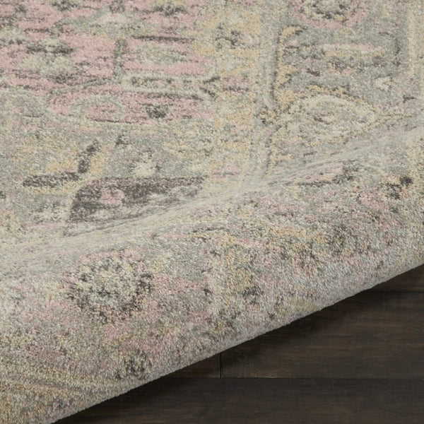 Homeroots 8' X 10' Floral Medallion Distressed Area Rug In Ivory Pink & Gray - Durable, Stain Resistant Elegance  Polypropylene 551162