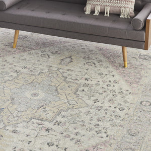 Homeroots 8' X 10' Floral Medallion Distressed Area Rug In Ivory Pink & Gray - Durable, Stain Resistant Elegance  Polypropylene 551162