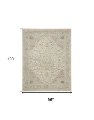 Homeroots 8' X 10' Floral Medallion Distressed Area Rug In Ivory Pink & Gray - Durable, Stain Resistant Elegance  Polypropylene 551162