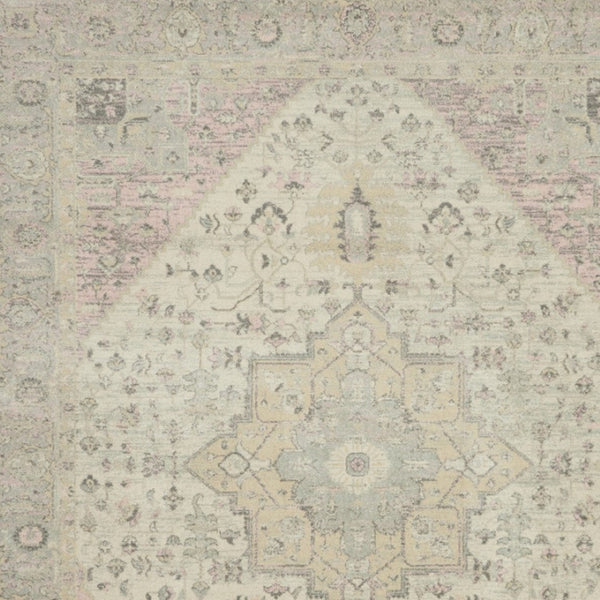 Homeroots 8' X 10' Floral Medallion Distressed Area Rug In Ivory Pink & Gray - Durable, Stain Resistant Elegance  Polypropylene 551162