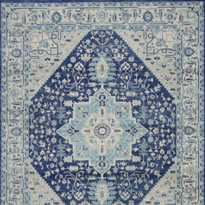 Homeroots 8' X 10' Stain-resistant Ivory & Navy Floral Medallion Distressed Area Rug For Home Decor Style  Polypropylene 551163