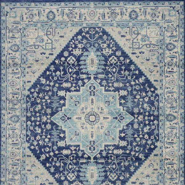 Homeroots 8' X 10' Stain-resistant Ivory & Navy Floral Medallion Distressed Area Rug For Home Decor Style  Polypropylene 551163