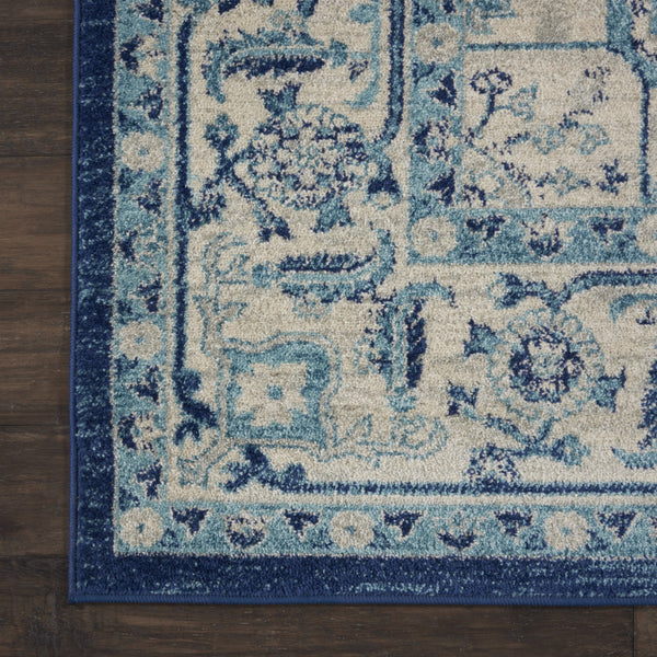 Homeroots 8' X 10' Stain-resistant Ivory & Navy Floral Medallion Distressed Area Rug For Home Decor Style  Polypropylene 551163