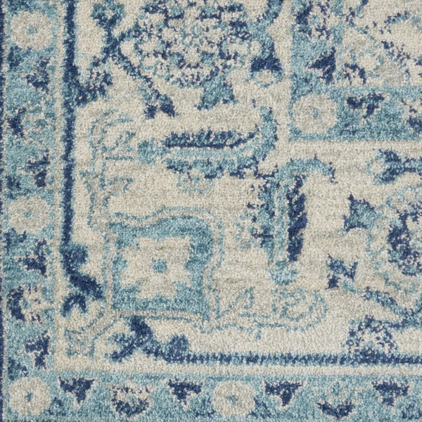 Homeroots 8' X 10' Stain-resistant Ivory & Navy Floral Medallion Distressed Area Rug For Home Decor Style  Polypropylene 551163