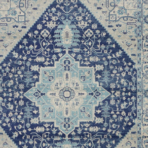 Homeroots 8' X 10' Stain-resistant Ivory & Navy Floral Medallion Distressed Area Rug For Home Decor Style  Polypropylene 551163