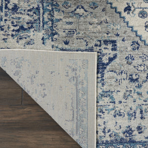 Homeroots 8' X 10' Elegant Ivory & Light Blue Floral Medallion Distressed Area Rug - Stain Resistant & Durable  Polypropylene 551164