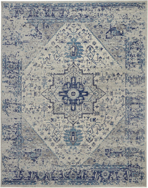 HomeRoots 8' Ivory and Light Blue Floral Medallion Distressed Area Rug - Timeless Elegance for Any Space 8' X 10' 551164