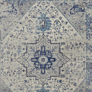 Homeroots 8' X 10' Elegant Ivory & Light Blue Floral Medallion Distressed Area Rug - Stain Resistant & Durable  Polypropylene 551164