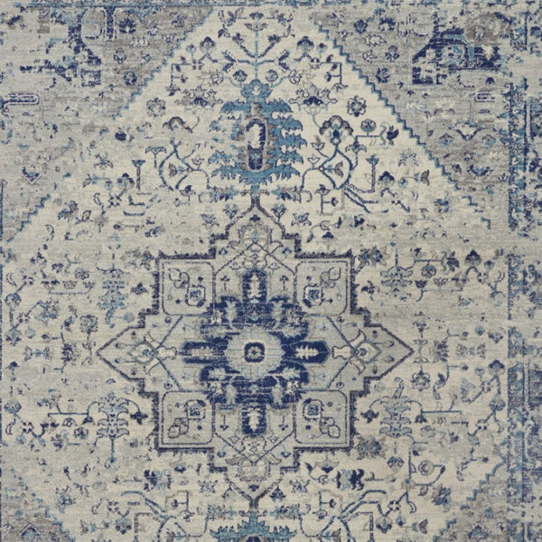 Homeroots 8' X 10' Elegant Ivory & Light Blue Floral Medallion Distressed Area Rug - Stain Resistant & Durable  Polypropylene 551164