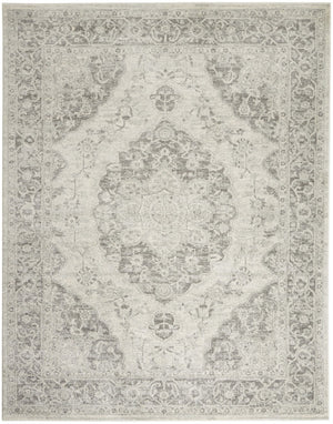 HomeRoots 5' Ivory and Gray Floral Medallion Distressed Area Rug – Elegant, Stain-Resistant Design for Homes 8' X 10' 551165