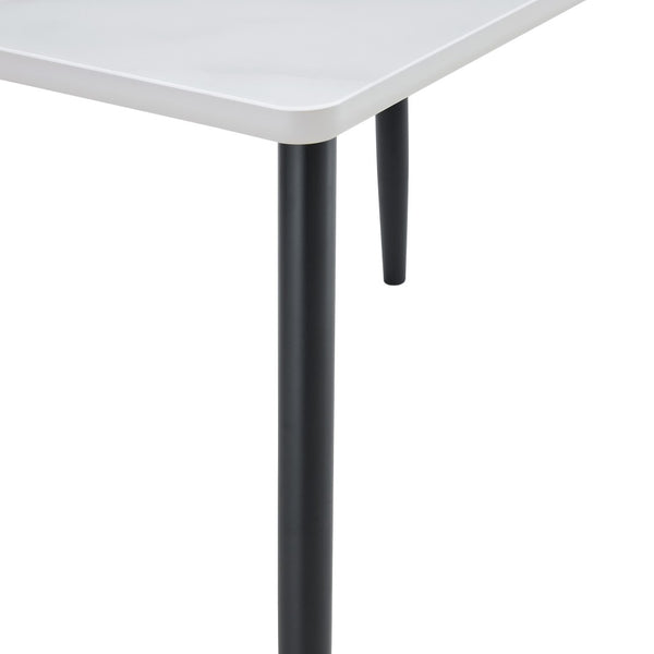 English Elm Modern Marble Look Tempered Glass Dining Table Seats Six with Tapered Black Metal Legs W1151S04621