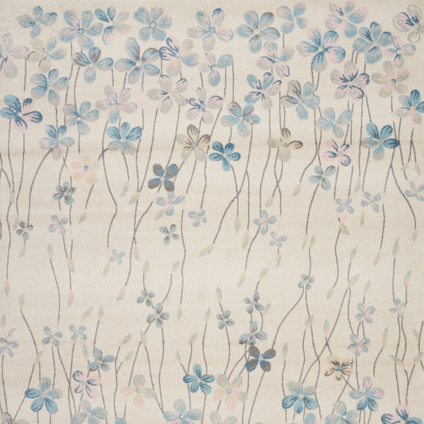 Homeroots 8' X 10' Elegant Ivory & Blue Floral Medallion Area Rug - Stain Resistant, Durable & Stylish Decor  Polypropylene 551167