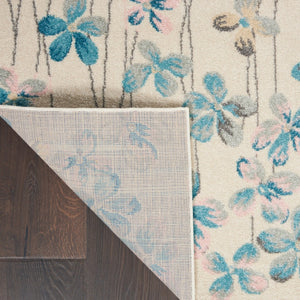 HomeRoots 5' Elegant Ivory and Blue Floral Area Rug - Durable, Stain-Resistant Design for Family Spaces 8' X 10' 551167