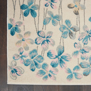 HomeRoots 5' Elegant Ivory and Blue Floral Area Rug - Durable, Stain-Resistant Design for Family Spaces 8' X 10' 551167
