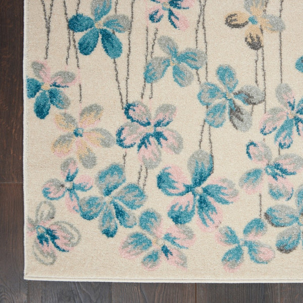 HomeRoots 5' Elegant Ivory and Blue Floral Area Rug - Durable, Stain-Resistant Design for Family Spaces 8' X 10' 551167
