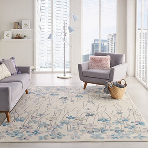 HomeRoots 5' Elegant Ivory and Blue Floral Area Rug - Durable, Stain-Resistant Design for Family Spaces 8' X 10' 551167